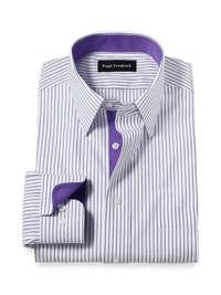 Comfort Stretch Non-Iron Stripe Dress Shirt With Contrast Trim - Purple