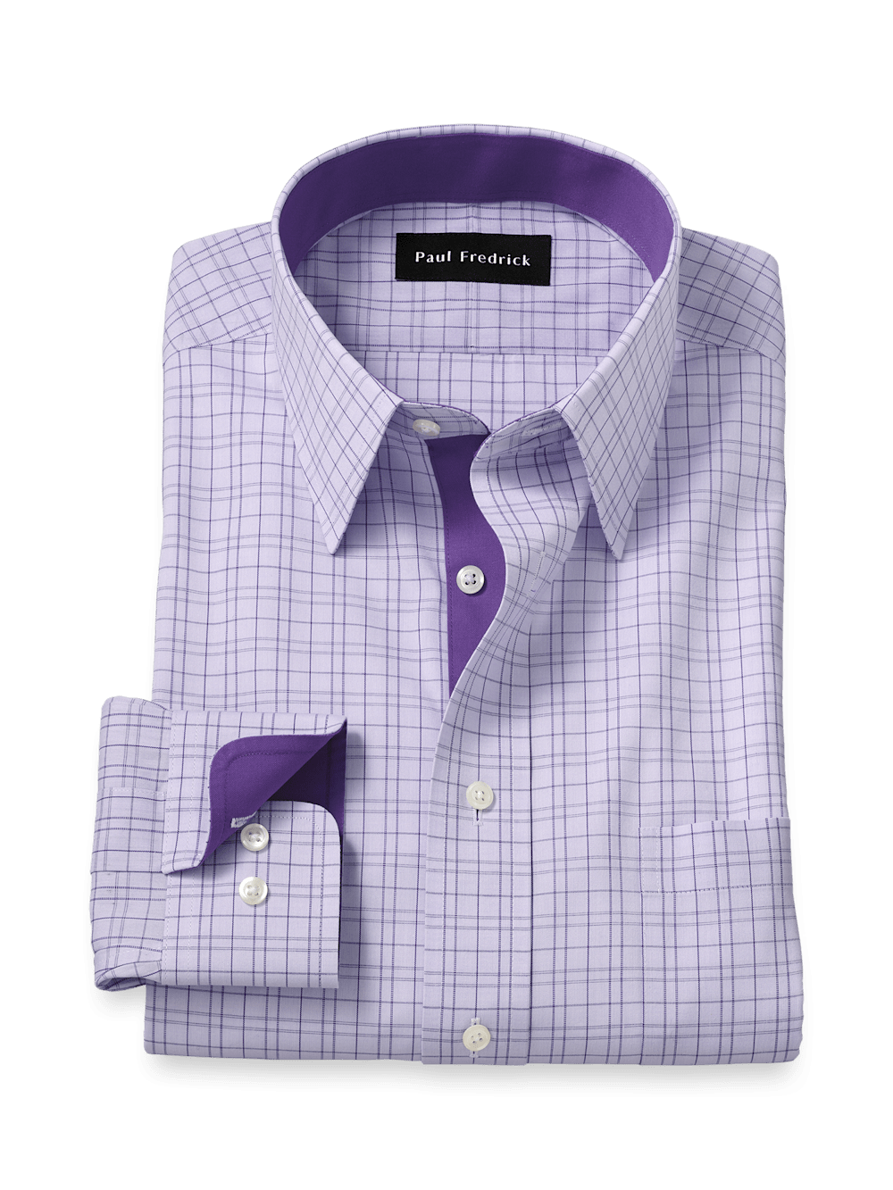 Product Image of Comfort Stretch Non-iron Check Dress Shirt With Contrast Trim-Purple