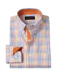 Comfort Stretch Non-Iron Check Dress Shirt With Contrast Trim - Multi