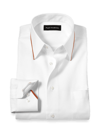 Comfort Stretch Non-Iron Solid Dress Shirt With Contrast Trim - White