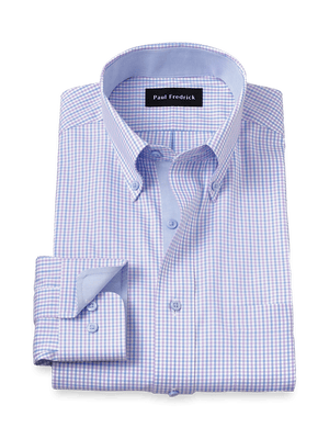 Comfort Stretch Non-Iron Gingham Dress Shirt With Contrast Trim - Blue/purple