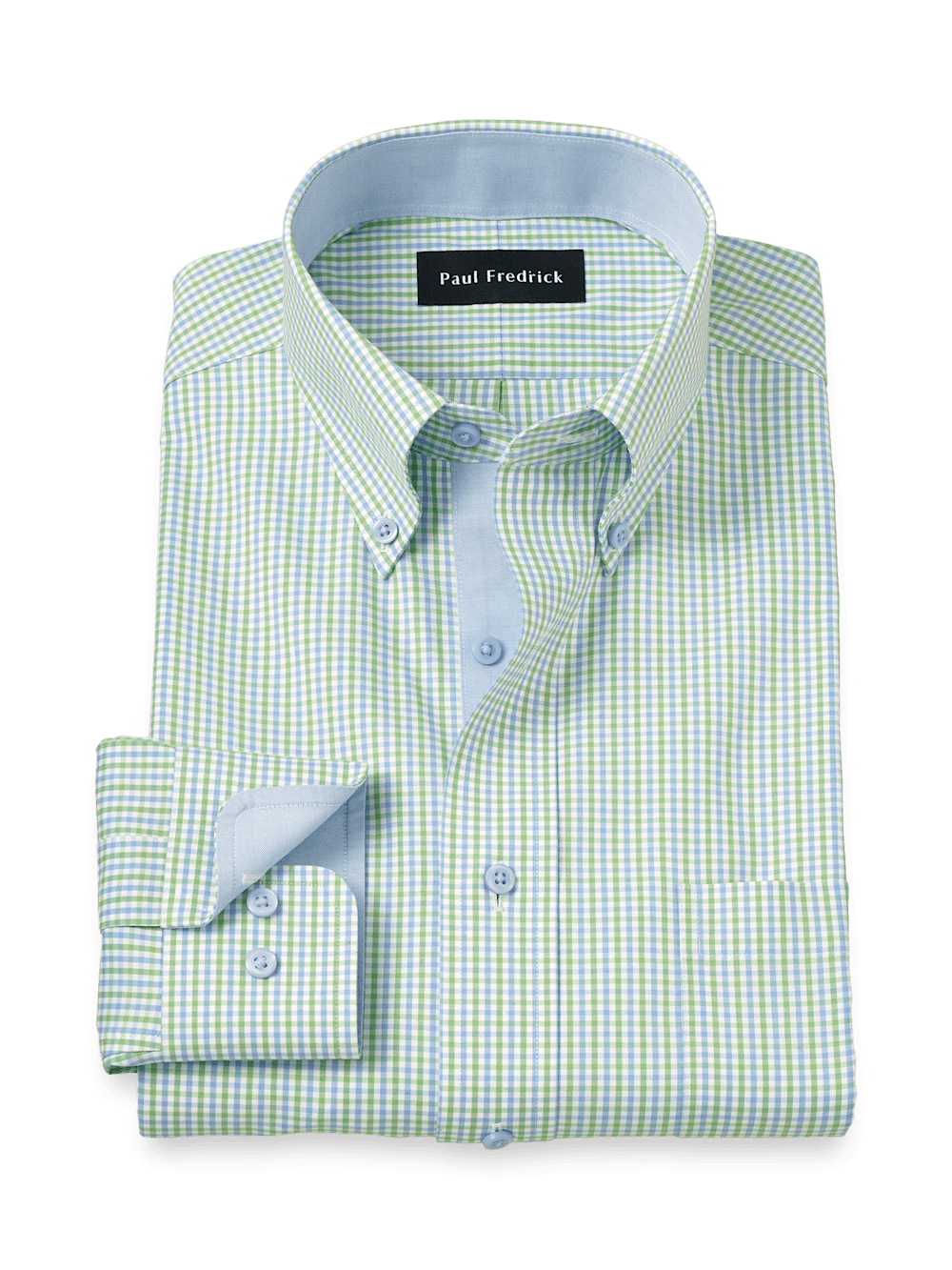 Product Image of Comfort Stretch Non-iron Gingham Dress Shirt With Contrast Trim-Blue/Green