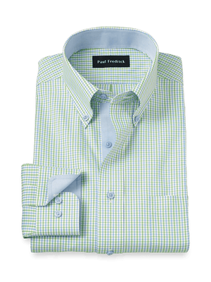 Comfort Stretch Non-Iron Gingham Dress Shirt With Contrast Trim - Blue/green