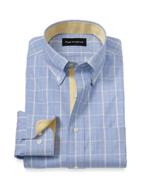 Comfort Stretch Non-Iron Glen Plaid Dress Shirt With Contrast Trim - Blue