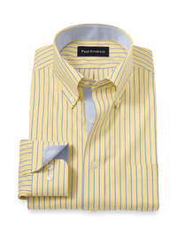 Comfort Stretch Non-Iron Stripe Dress Shirt With Contrast Trim - Yellow