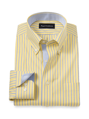 Comfort Stretch Non-Iron Stripe Dress Shirt With Contrast Trim - Yellow
