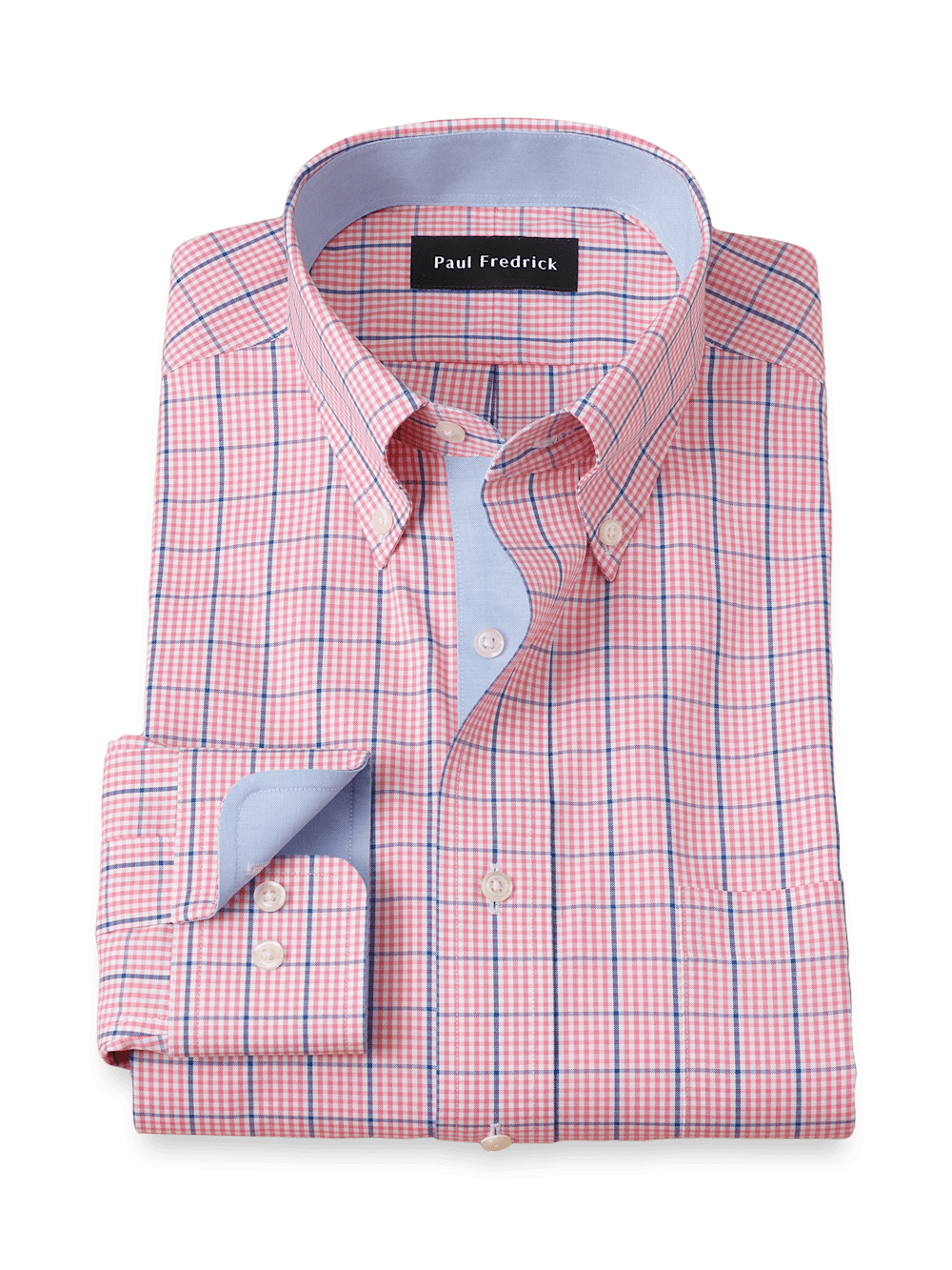 Product Image of Comfort Stretch Non-iron Windowpane Dress Shirt With Contrast Trim-Pink/Blue