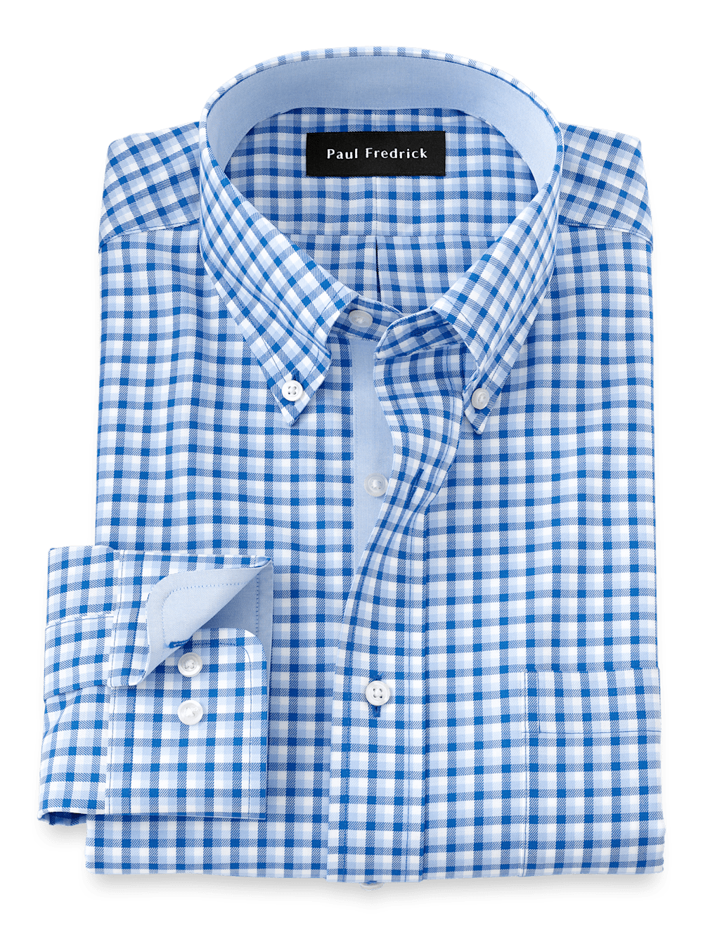 Product Image of Non-iron Cotton Gingham Dress Shirt With Contrast Trim-Blue