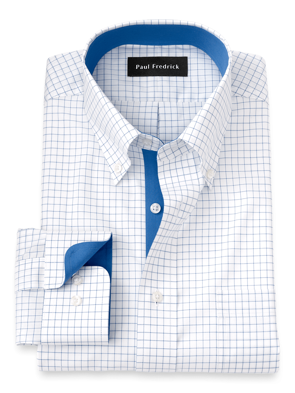 Product Image of Non-iron Cotton Check Dress Shirt With Contrast Trim-Blue