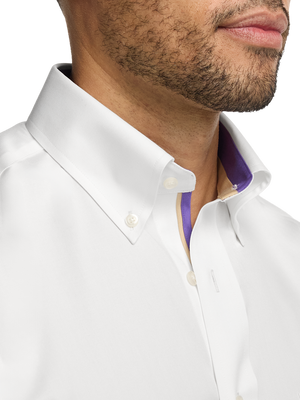 Comfort Stretch Non-Iron Solid Dress Shirt With Contrast Trim - White