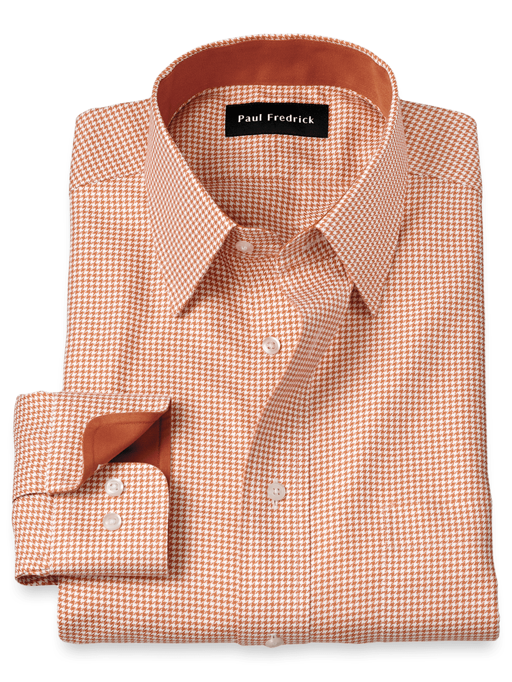 Product Image of Non-iron Cotton Houndstooth Dress Shirt With Contrast Trim-Light Rust