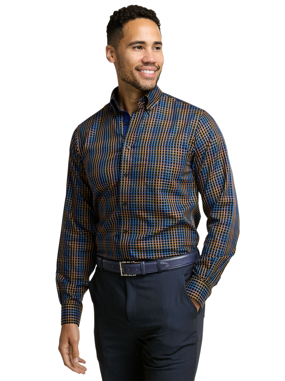 Alternate Image of Non-iron Cotton Check Dress Shirt With Contrast Trim-1