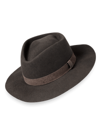Wool Stiff Brim Fedora With Grosgrain Ribbon Band - Smoke