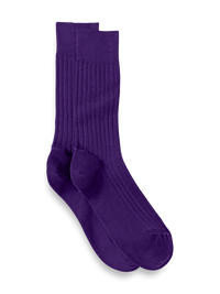 Solid Rib With Contrast Cotton Blend Sock - Purple/tan