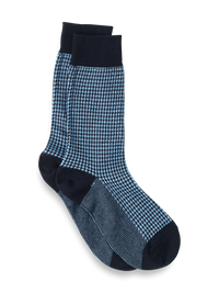 Houndstooth Cotton Blend Sock - Navy