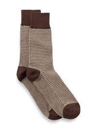 Houndstooth Cotton Blend Sock - Brown