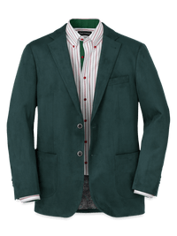 Microsuede Single Breasted Notch Lapel Sport Coat - Dark Green