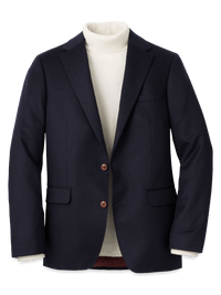 Cashmere Single Breasted Notch Lapel Sport Coat - Navy