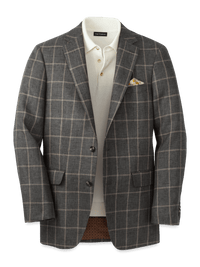 Linen Windowpane Single Breasted Notch Lapel Sport Coat - Charcoal