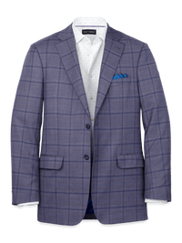 Wool Stretch Windowpane Single Breasted Notch Lapel Sport Coat - Purple