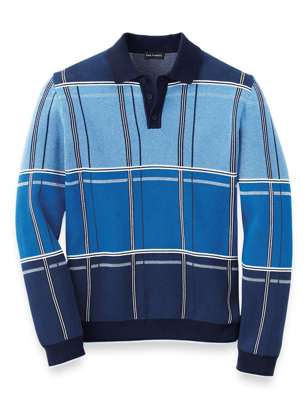 Product Image of Cotton Three Button Polo-Blue Multi