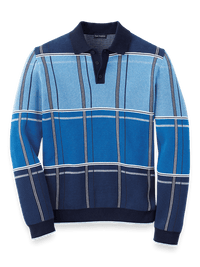 Cotton Three Button Polo - Blue Multi