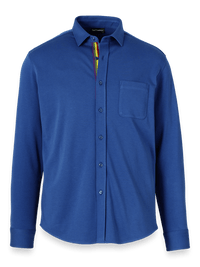 Mercerized Cotton Button Front Polo - Blue