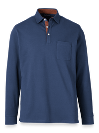 Cotton/Spandex Pique Three Button Polo - Navy