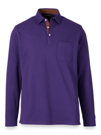 Cotton/Spandex Pique Three Button Polo - Purple