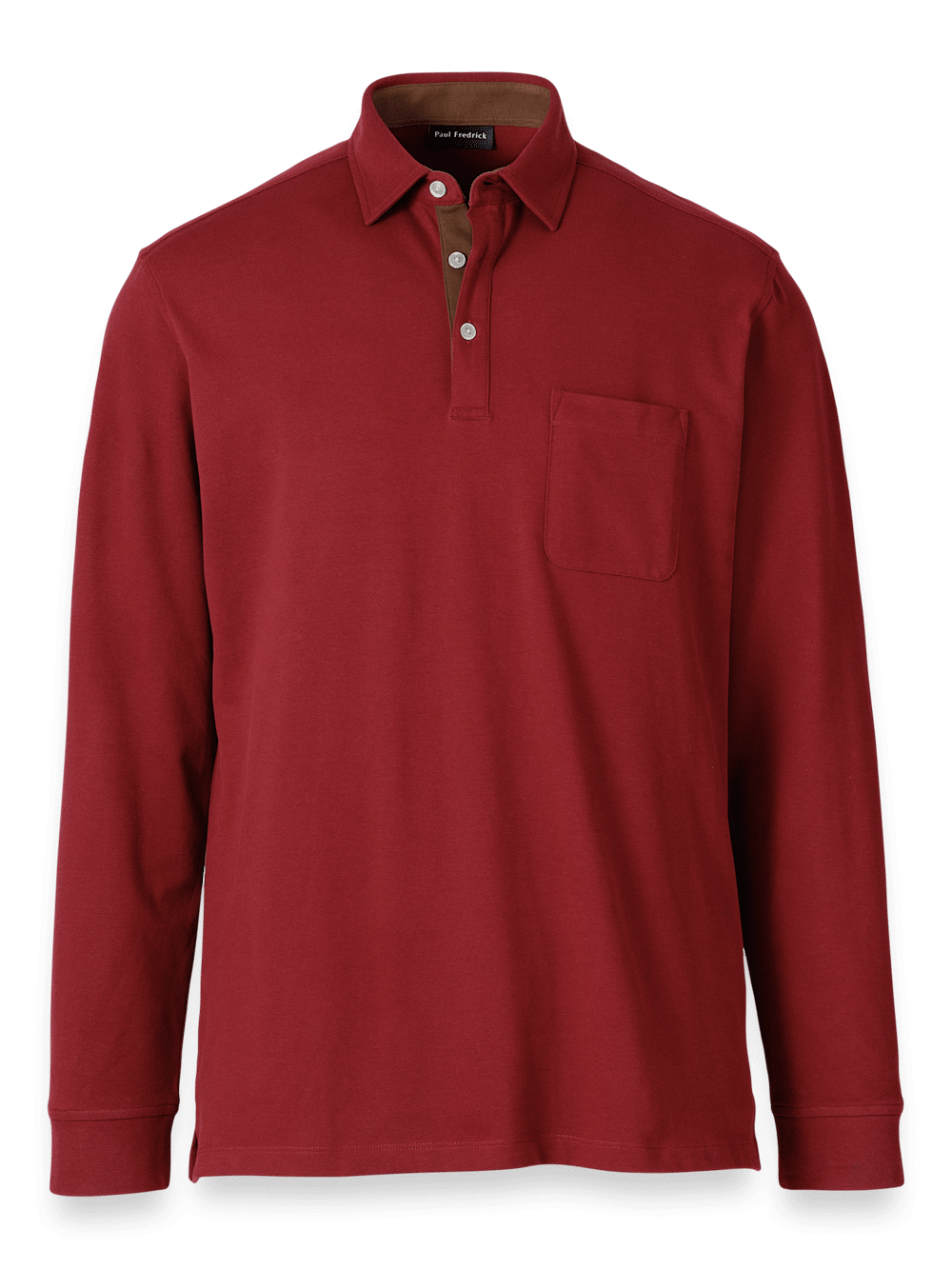 Product Image of Cotton/spandex Pique Three Button Polo-Burgundy