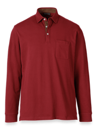 Cotton/Spandex Pique Three Button Polo - Burgundy