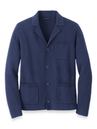 Cotton Notch Lapel Cardigan Sweater - Navy