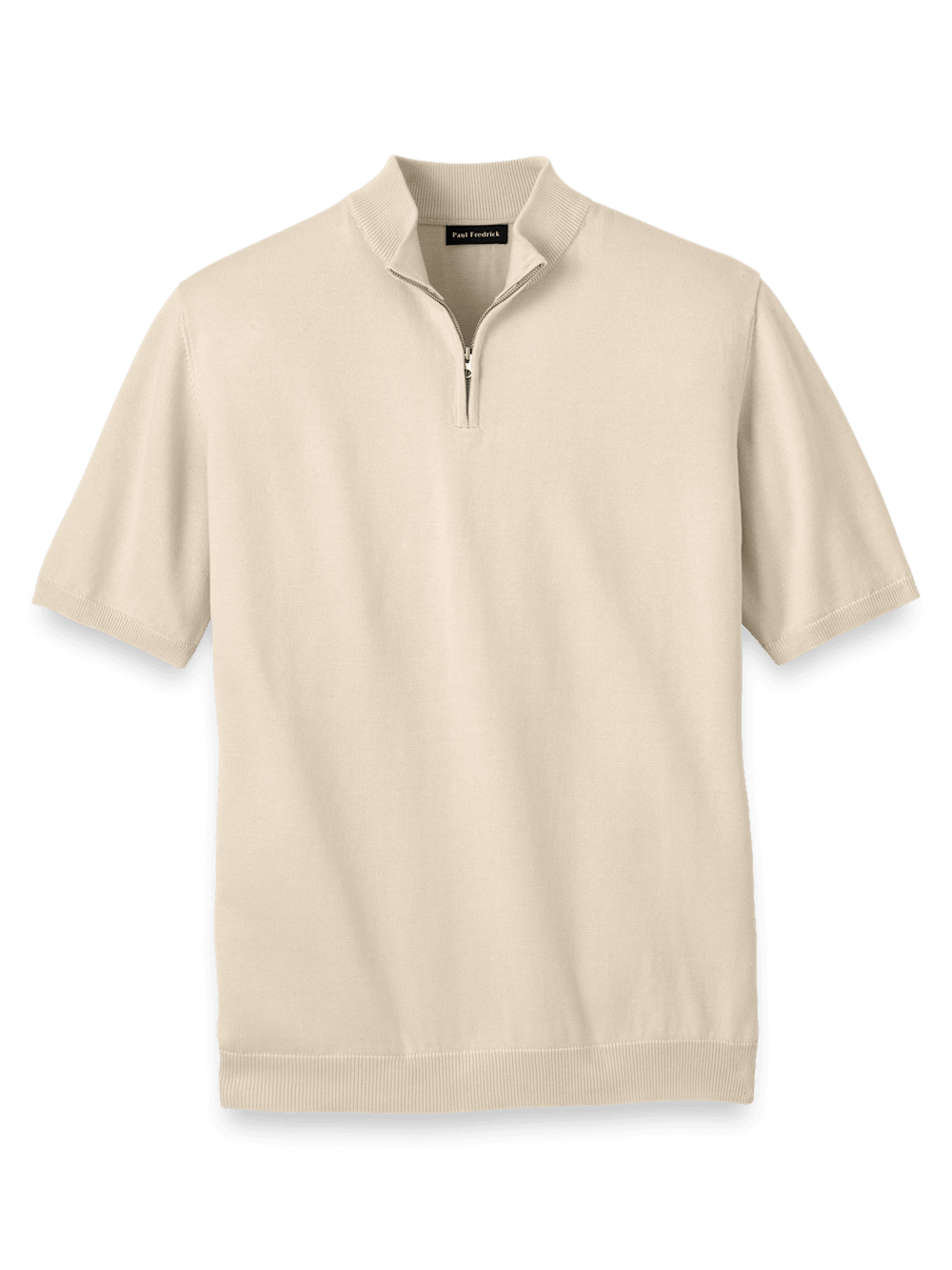 Product Image of Cotton Quarter Zip Mock Neck Sweater-Light Tan