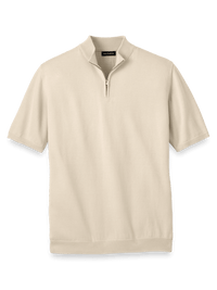 Cotton Quarter Zip Mock Neck Sweater - Light Tan