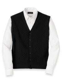 Cotton Button Front Cardigan Vest - Black