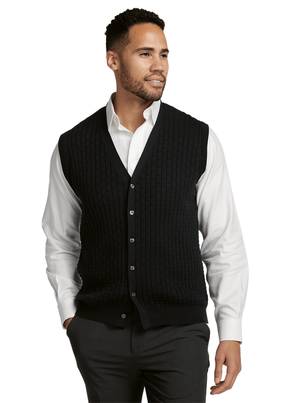 Alternate Image of Cotton Button Front Cardigan Vest-1