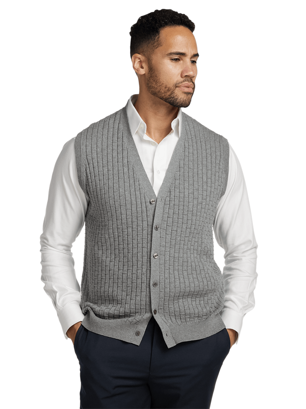 Alternate Image of Cotton Button Front Cardigan Vest-1