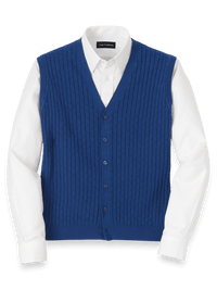 Cotton Button Front Cardigan Vest - Blue