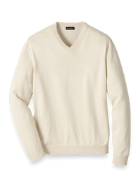 Supima Cotton V-neck Sweater - Ivory