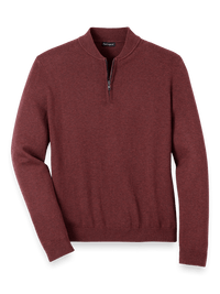 Cotton Quarter Zip Mock Neck Sweater - Burgundy