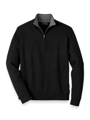 Supima Cotton Quarter Zip Mock Neck Sweater - Black