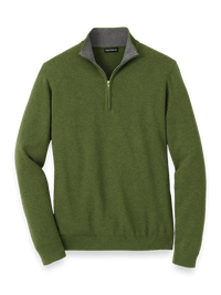 Supima Cotton Quarter Zip Mock Neck Sweater - Olive