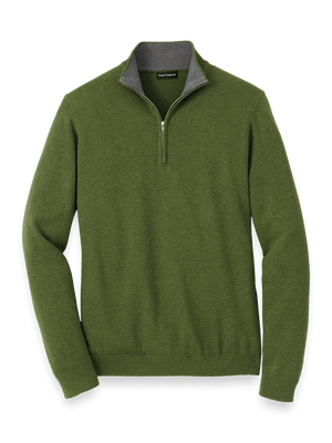 Supima Cotton Quarter Zip Mock Neck Sweater - Olive