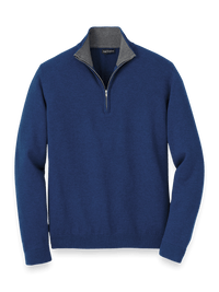Supima Cotton Quarter Zip Mock Neck Sweater - Dark Blue