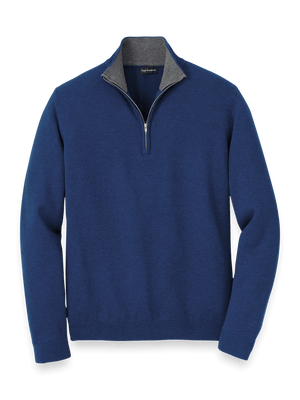 Supima Cotton Quarter Zip Mock Neck Sweater - Dark Blue
