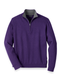 Supima Cotton Quarter Zip Mock Neck Sweater - Plum