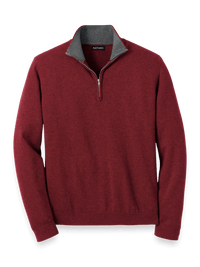 Supima Cotton Quarter Zip Mock Neck Sweater - Burgundy