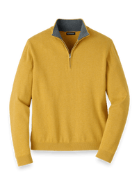 Supima Cotton Quarter Zip Mock Neck Sweater - Mustard