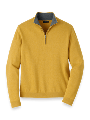 Supima Cotton Quarter Zip Mock Neck Sweater - Mustard