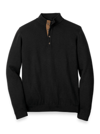 Supima Cotton Four Button Mock Neck Sweater - Black